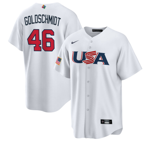 Men's USA Baseball #46 Paul Goldschmidt 2023 White World Baseball Classic Stitched Jersey